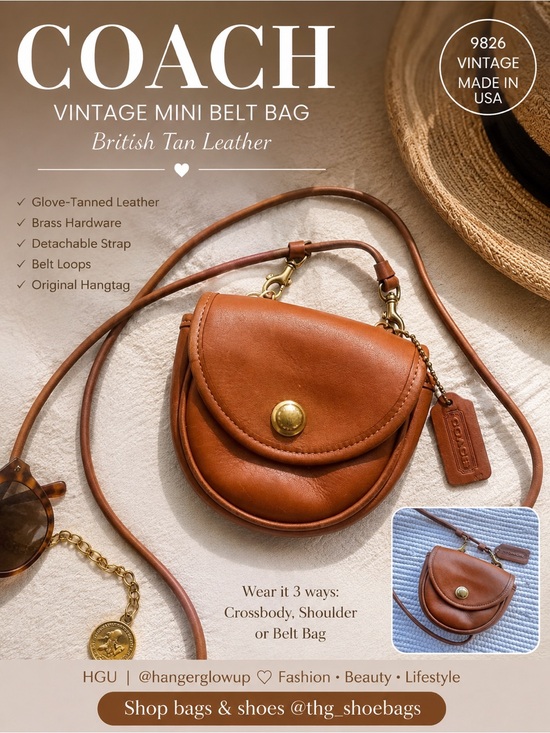 Coach Handbags - Vintage Coach 9826 Mini Belt Bag British Tan Leather Crossbody 90s